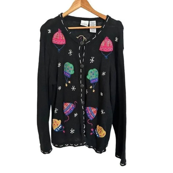BOBBIE BROOKS WINTER Logo button Down Cardigan‎ Size Large Mittens - Picture 1 of 4